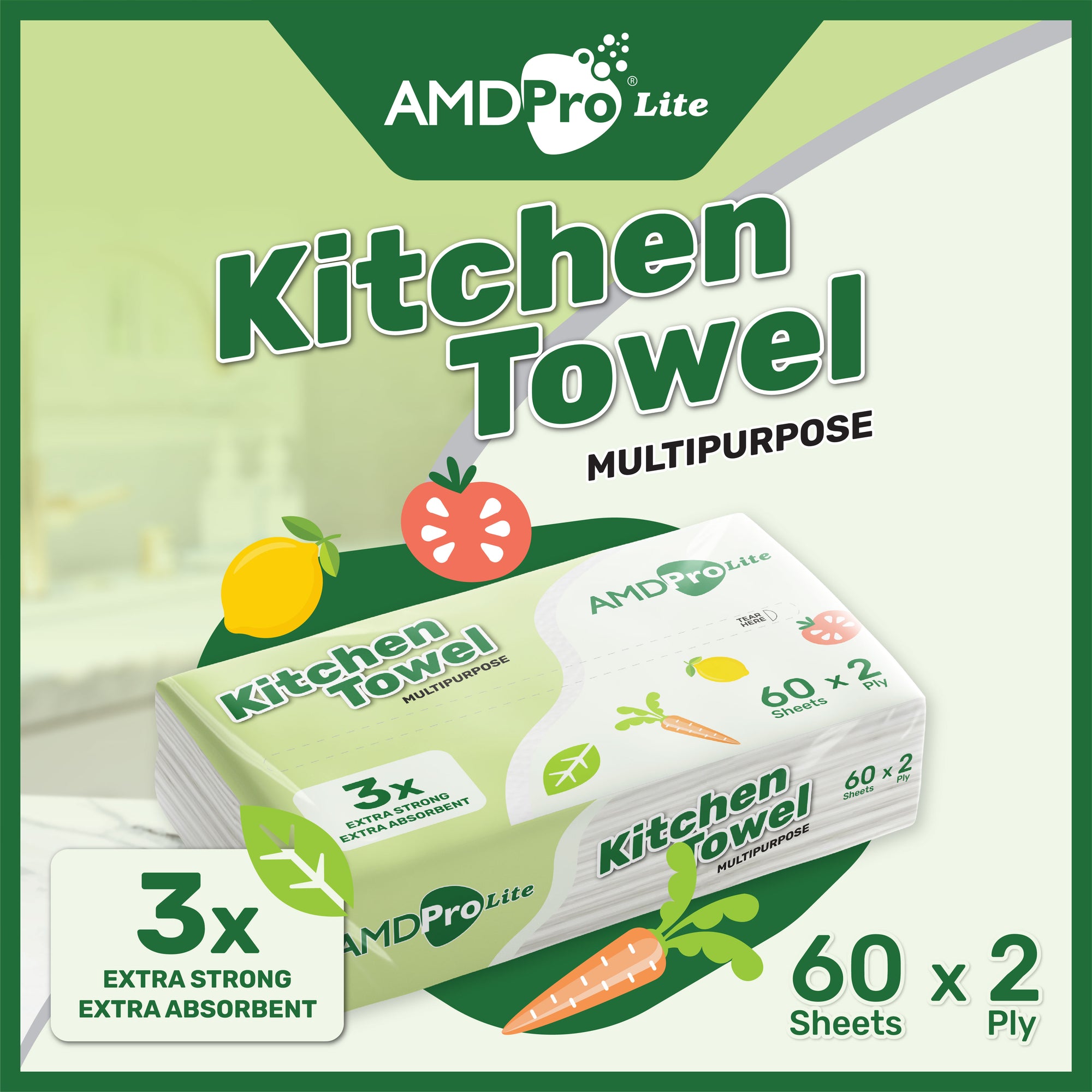 AMDPro Lite Kitchen Paper Soft Pack 2-Ply (60 Sheets)