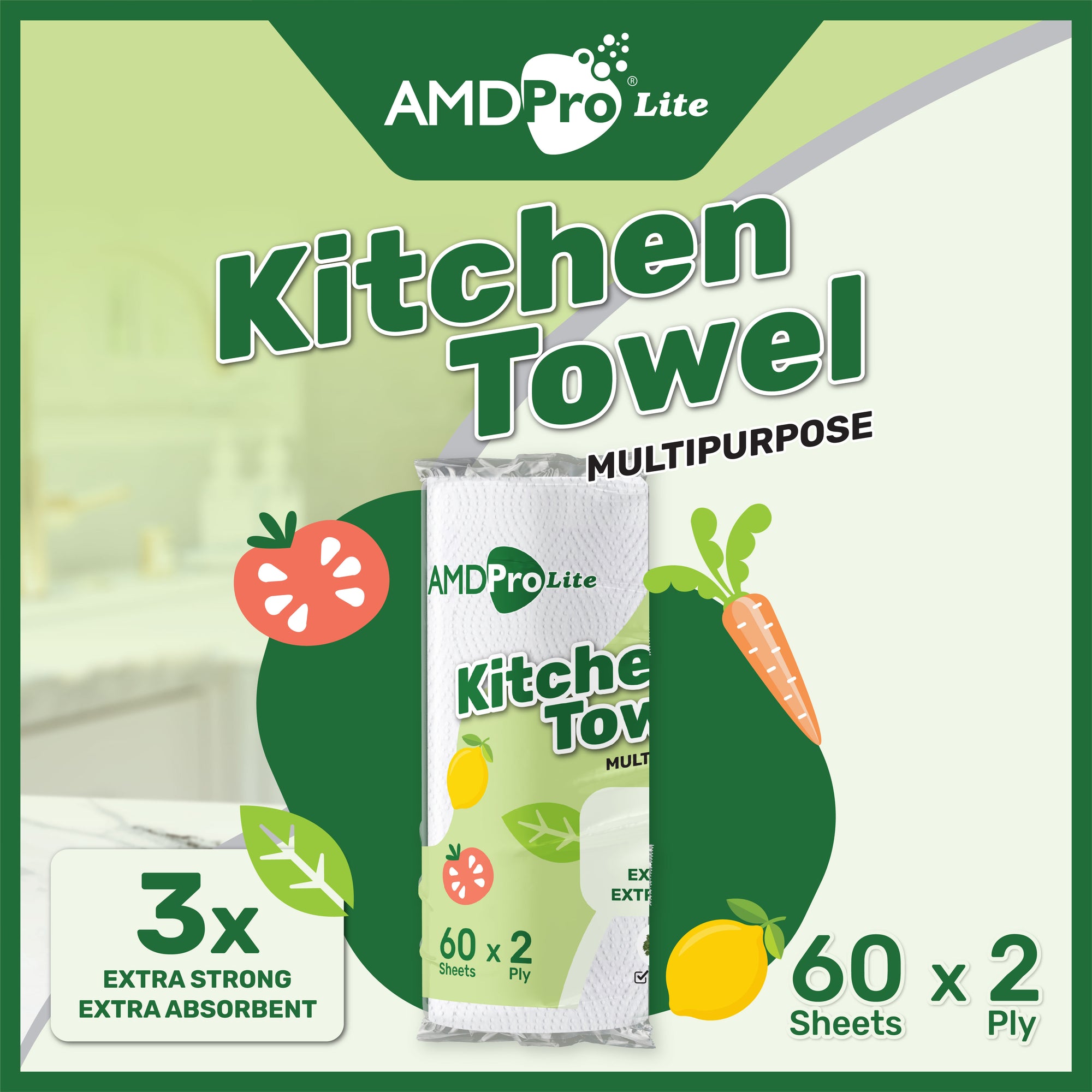 AMDPro Lite Multipurpose Kitchen Towel Rolls 2ply (60 Sheets)
