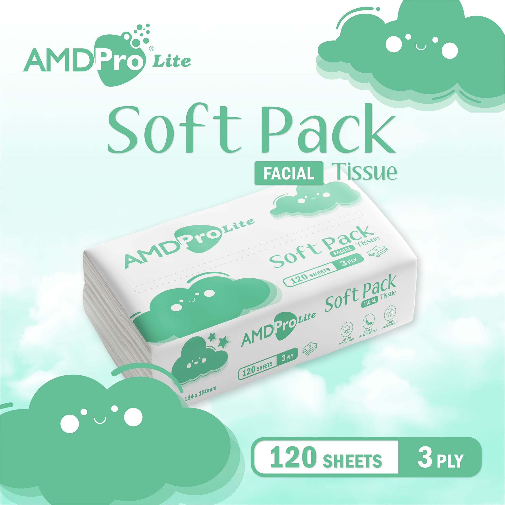 AMDPro Lite Soft Pack Facial Tissue 3-Ply (120 Sheets)