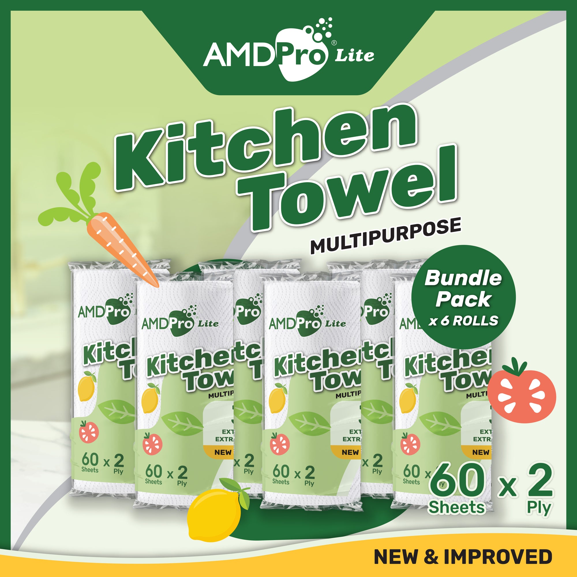 AMDPro Lite Multipurpose Kitchen Towel Rolls 2ply (60 Sheets)