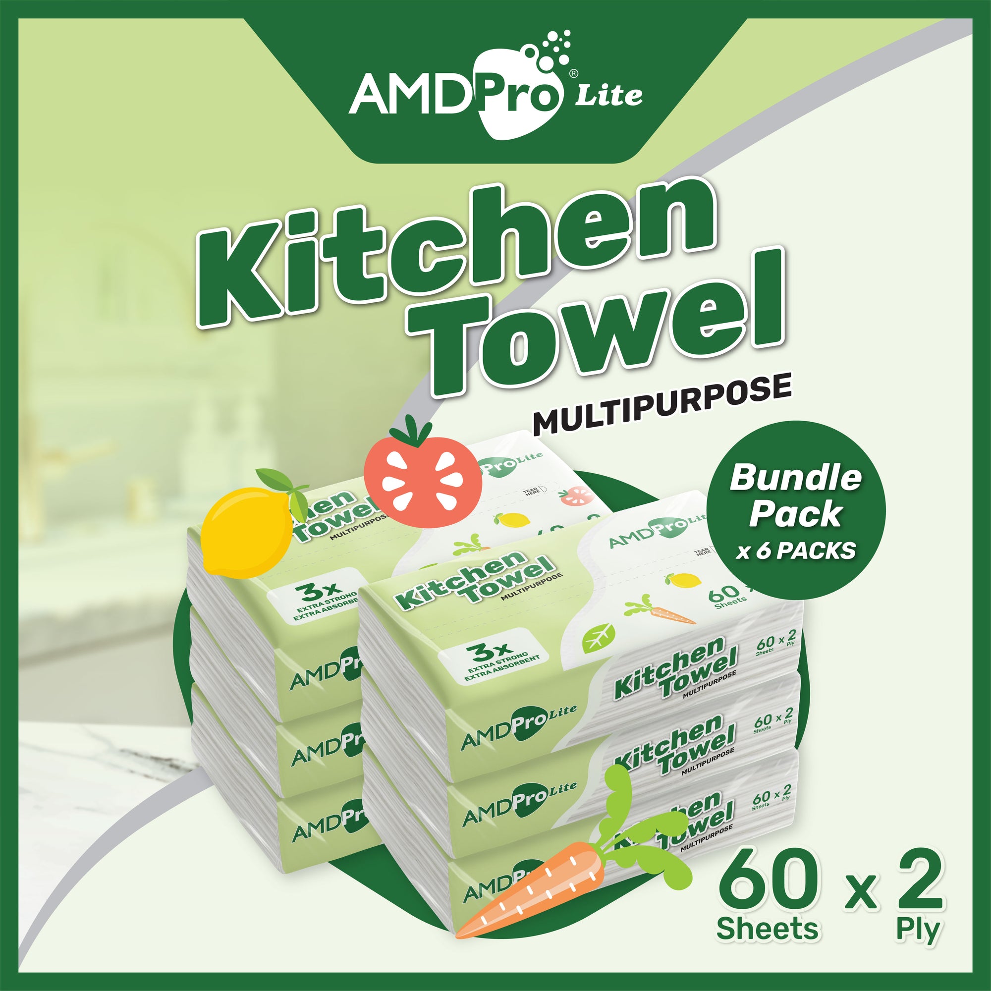 AMDPro Lite Kitchen Paper Soft Pack 2-Ply (60 Sheets)