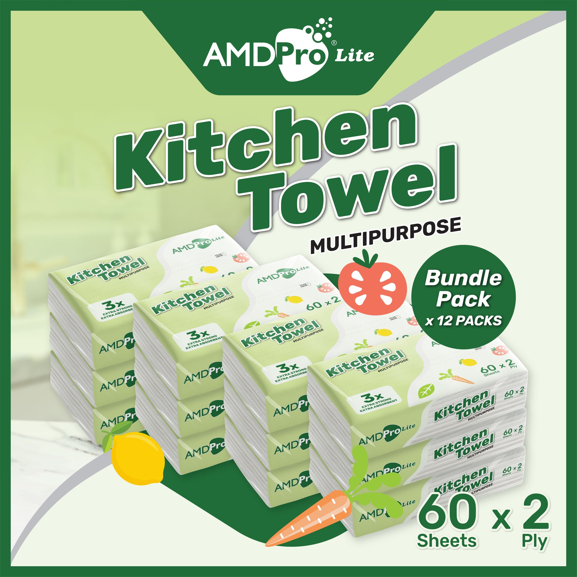 AMDPro Lite Kitchen Paper Soft Pack 2-Ply (60 Sheets)