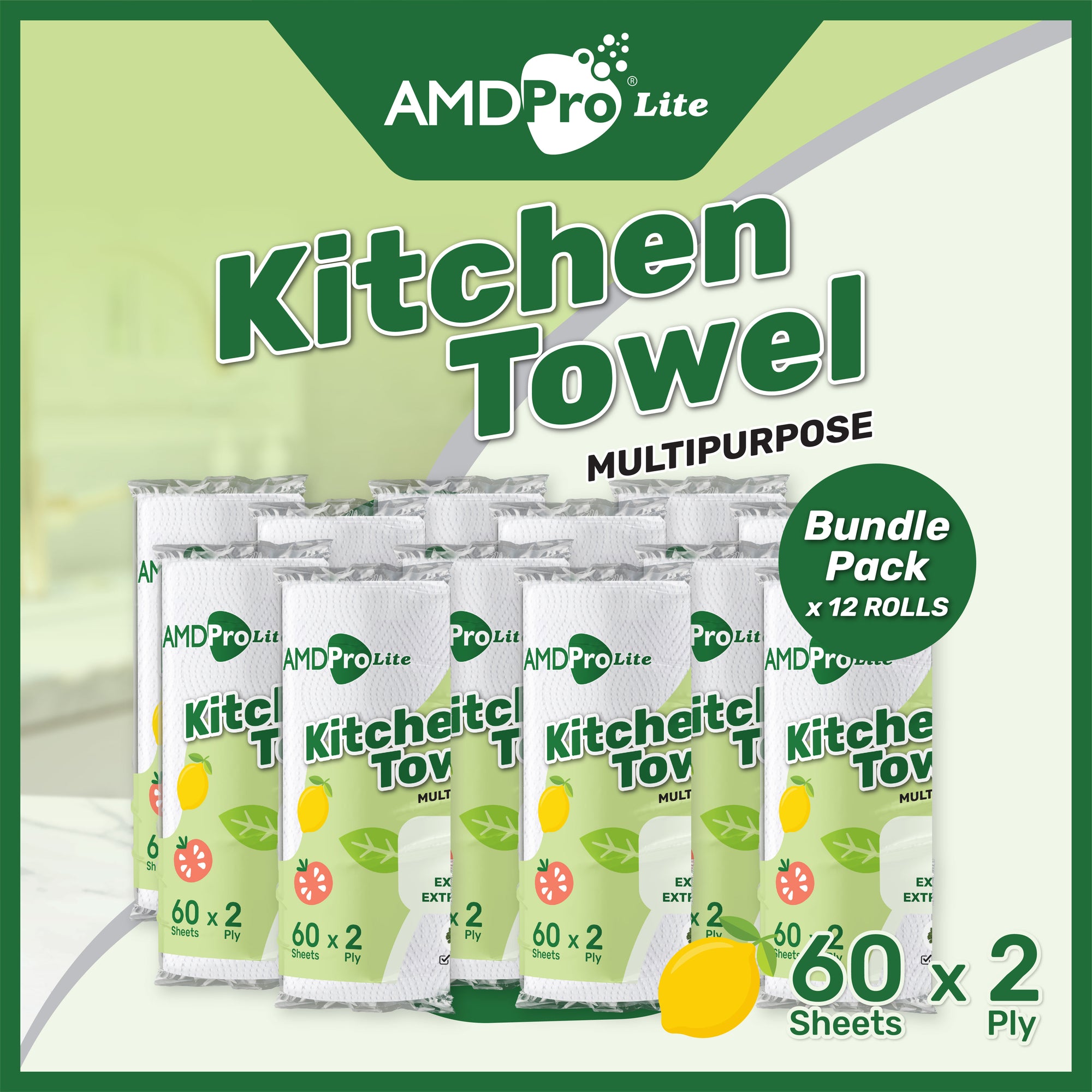 AMDPro Lite Multipurpose Kitchen Towel Rolls 2ply (60 Sheets)