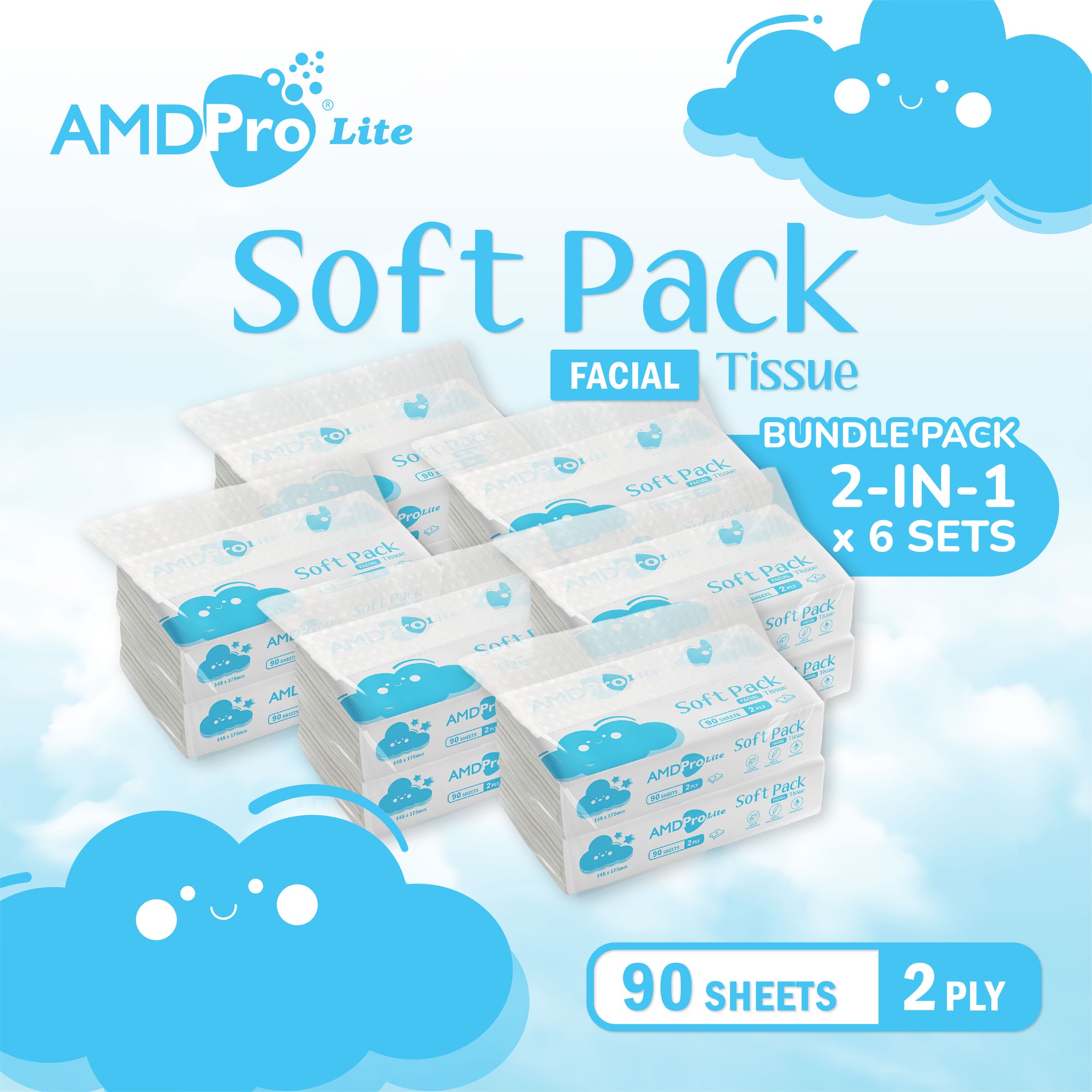 AMDPro Lite Facial Tissue 2-Ply (90 Sheets) Twin Pack