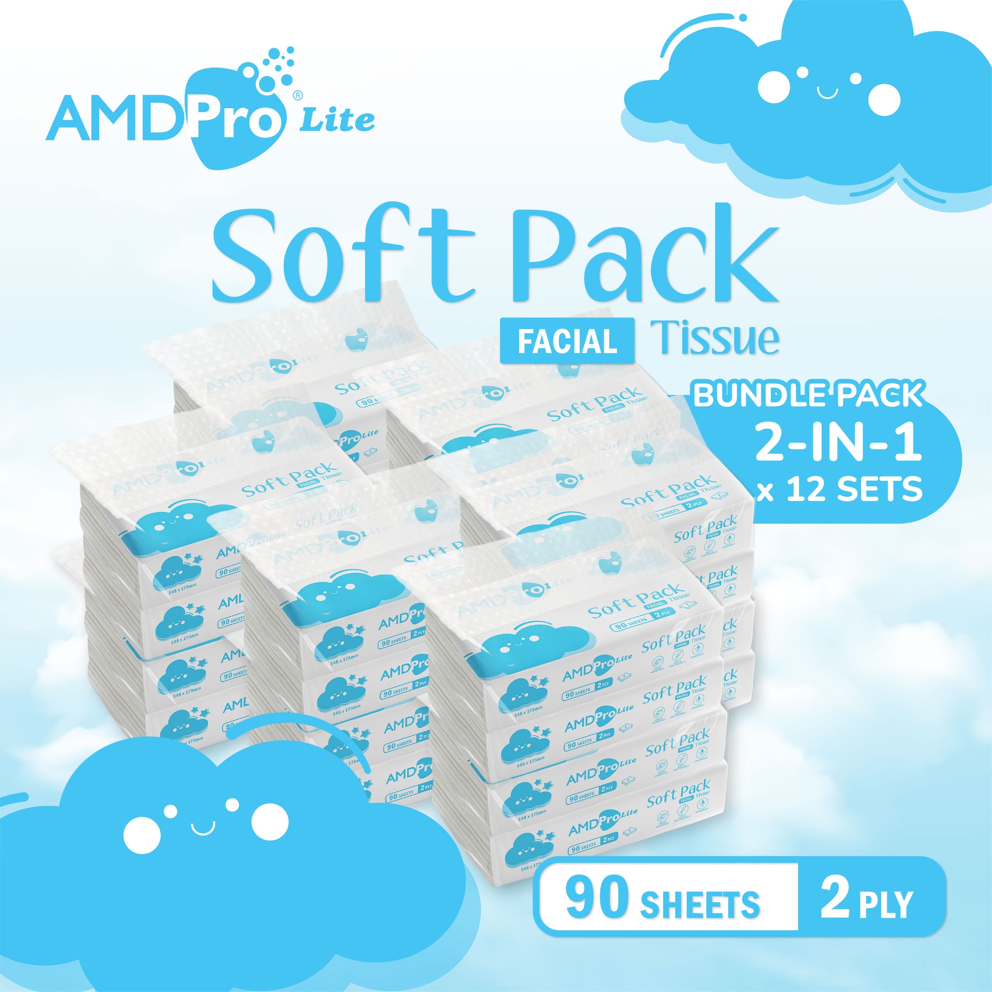 AMDPro Lite Facial Tissue 2-Ply (90 Sheets) Twin Pack