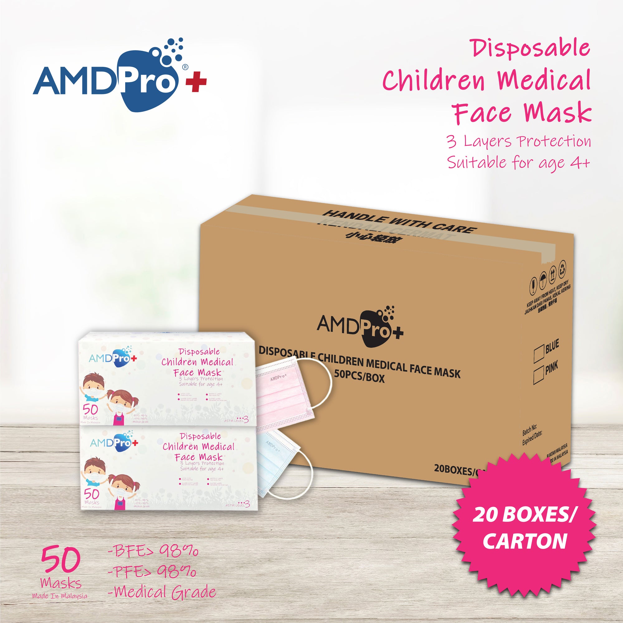 [Carton] AMDPro+ Children Medical Mask (50s x 20 boxes)