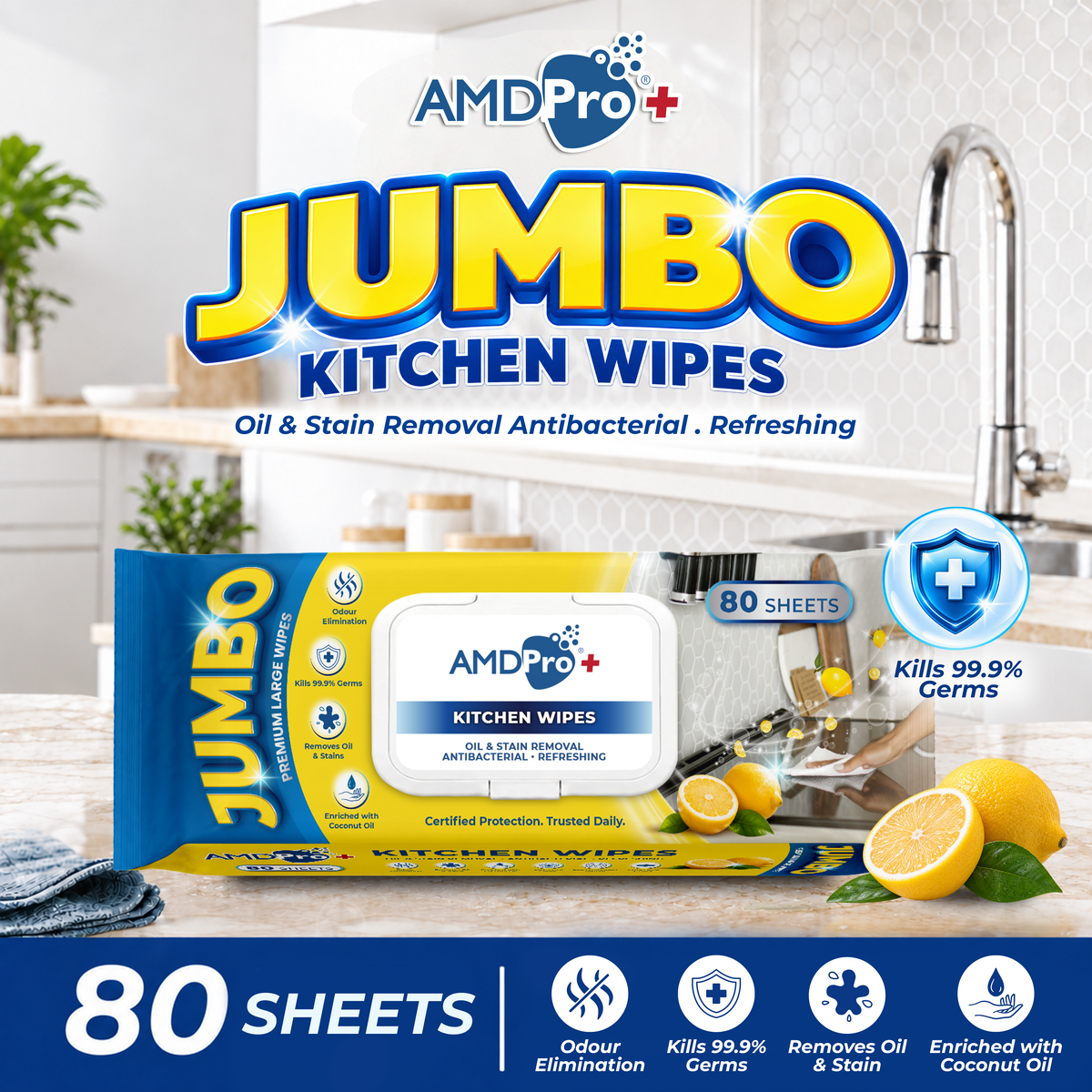 AMDPro+ Jumbo Kitchen Wipes 80 Sheets