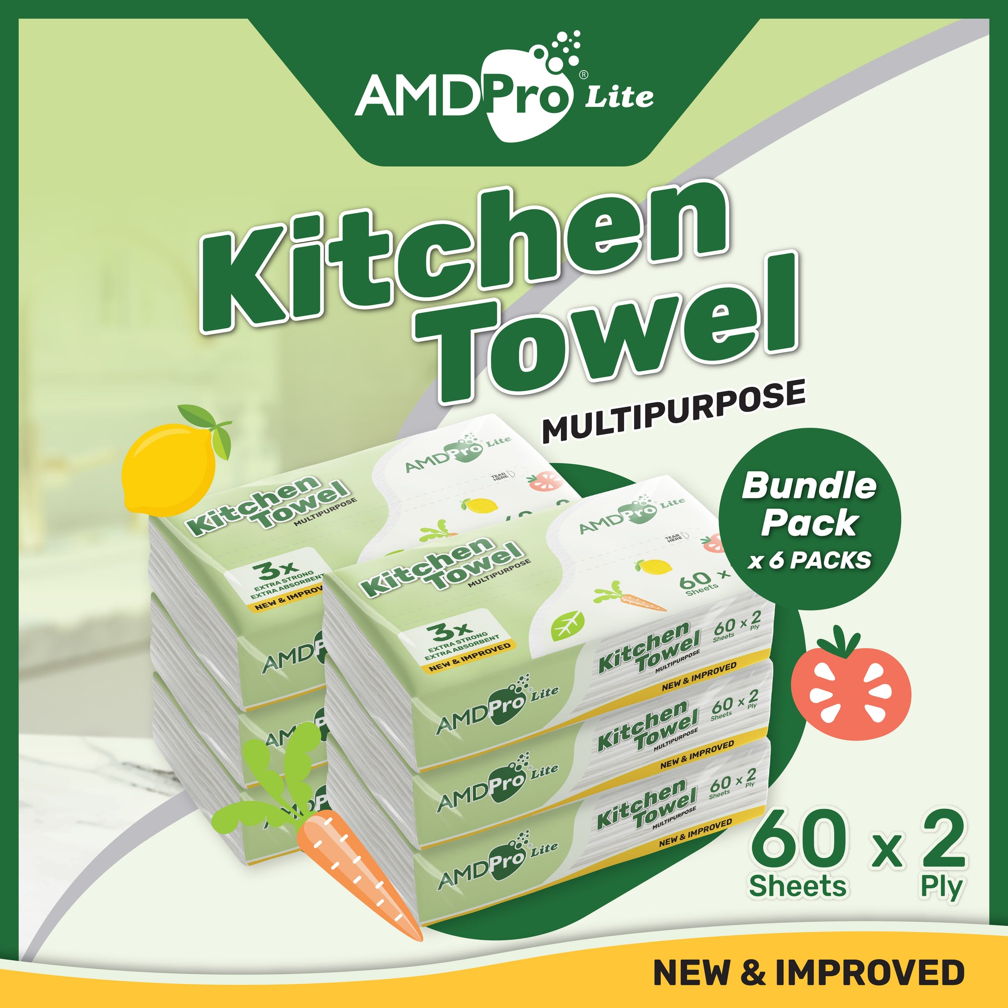 AMDPro Lite Kitchen Paper Soft Pack 2-Ply (60 Sheets)
