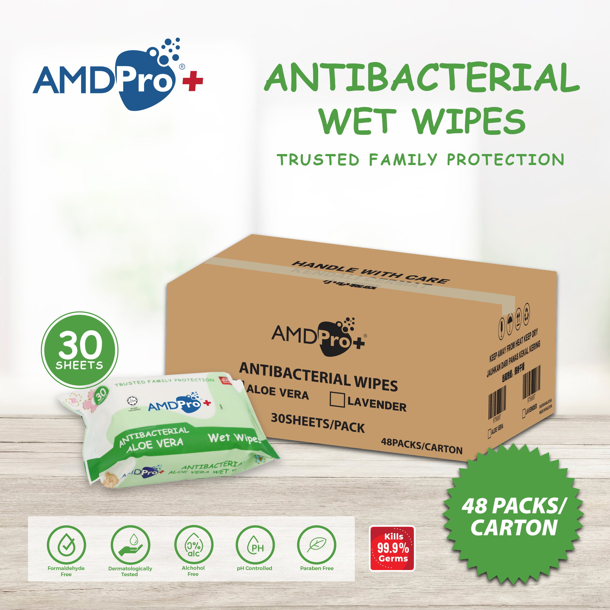 [Carton] AMDPro+ Antibacterial Wipes (30s x 48 packs)