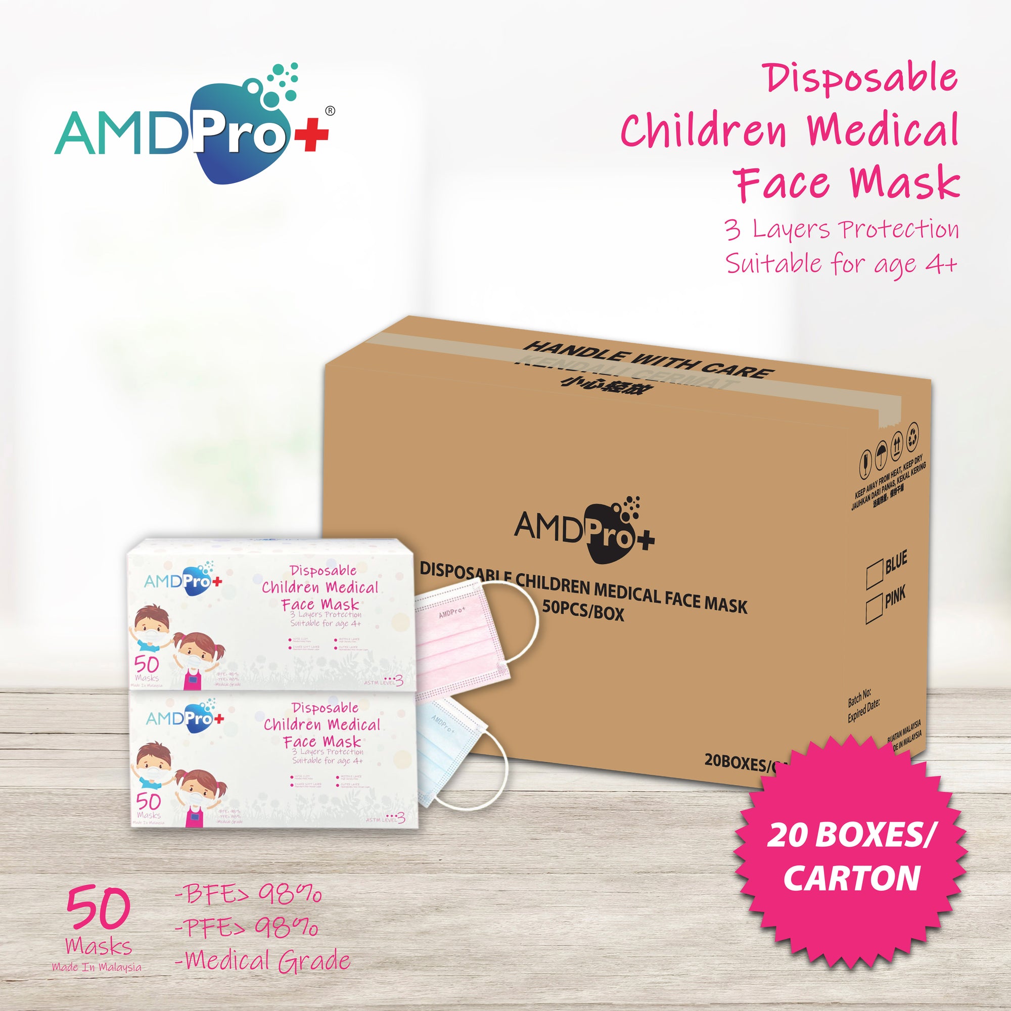 [Carton] AMDPro+ Children Medical Mask (50s x 20 boxes)