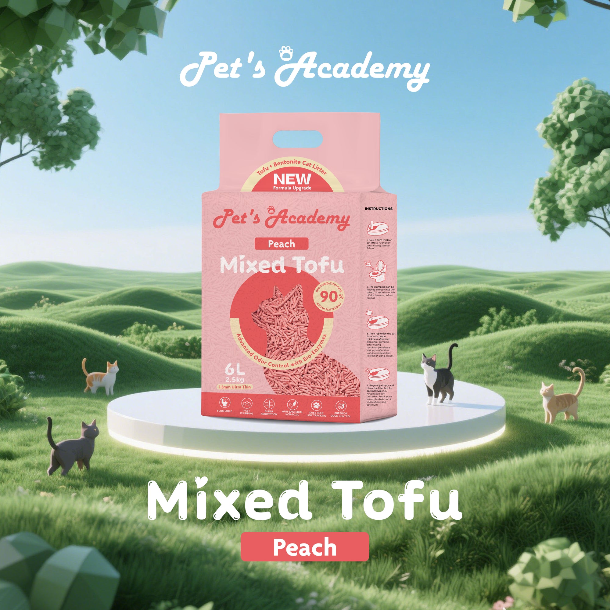 Pet's Academy Tofu x Bentonite Cat Litter (6L/2.5kg) 1.5mm Ultra Thin