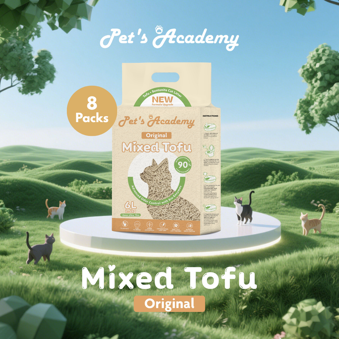[Carton] Pet's Academy Tofu x Bentonite Cat Litter (6L/2.5kg) 1.5mm Ultra Thin (8 Packs)